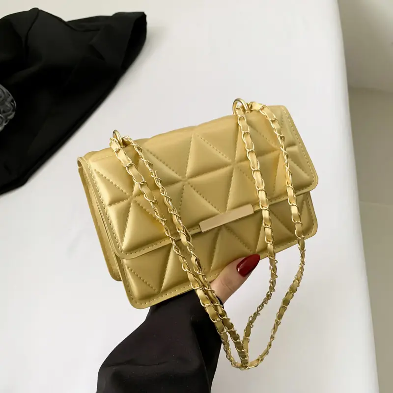 Golden Quilted Chain Shoulder Bag for Women - Image 6