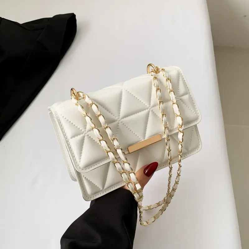 Golden Quilted Chain Shoulder Bag for Women - Image 7