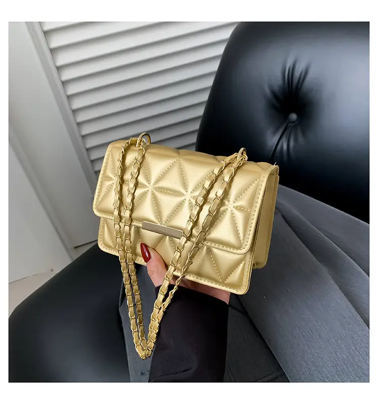 Golden Quilted Chain Shoulder Bag for Women — feature 25