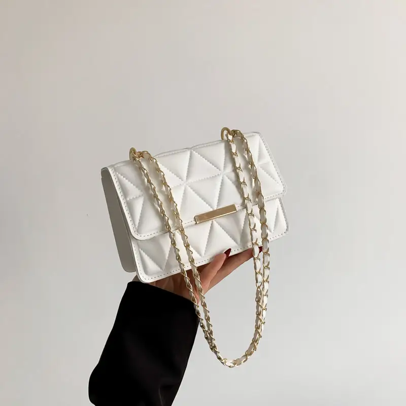 Golden Quilted Chain Shoulder Bag for Women - Image 2