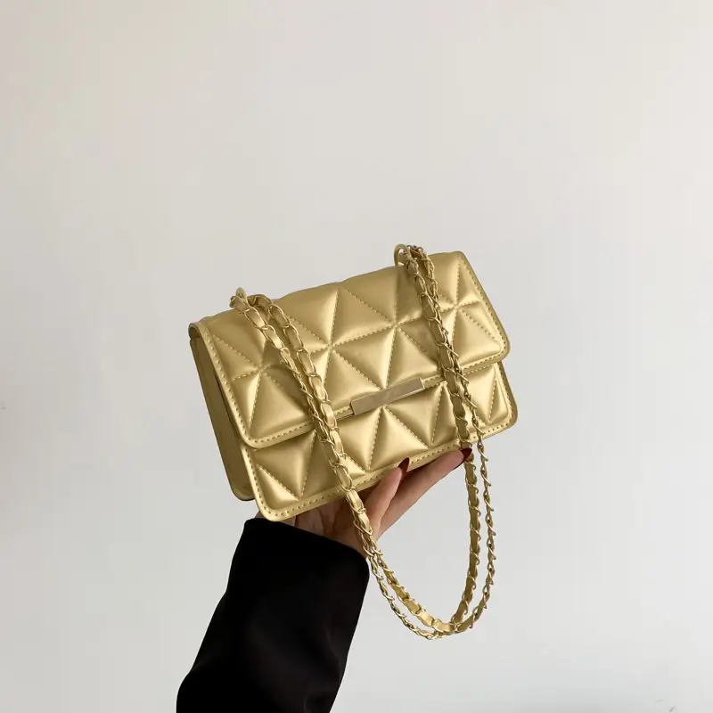 Golden Quilted Chain Shoulder Bag for Women - Image 3