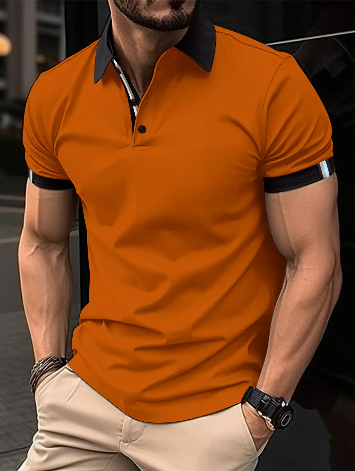 Men Blue Polo Shirt Short Sleeve Lapel Casual Fit - Image 8