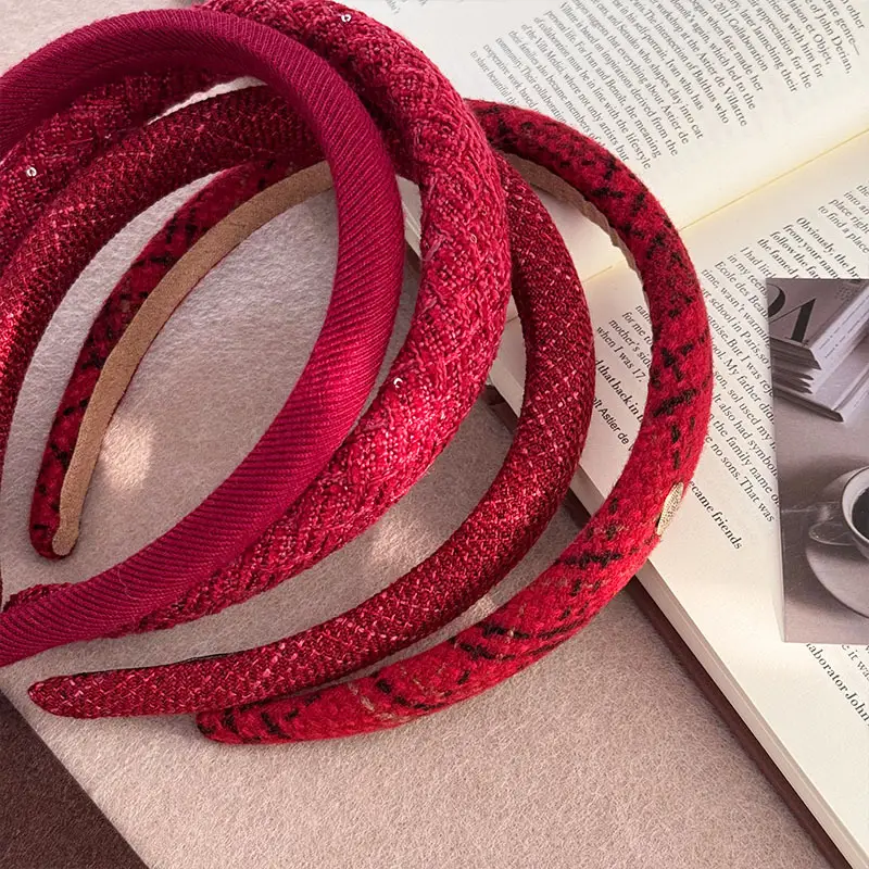 New Year Red Plaid Skull Top Headband for Women