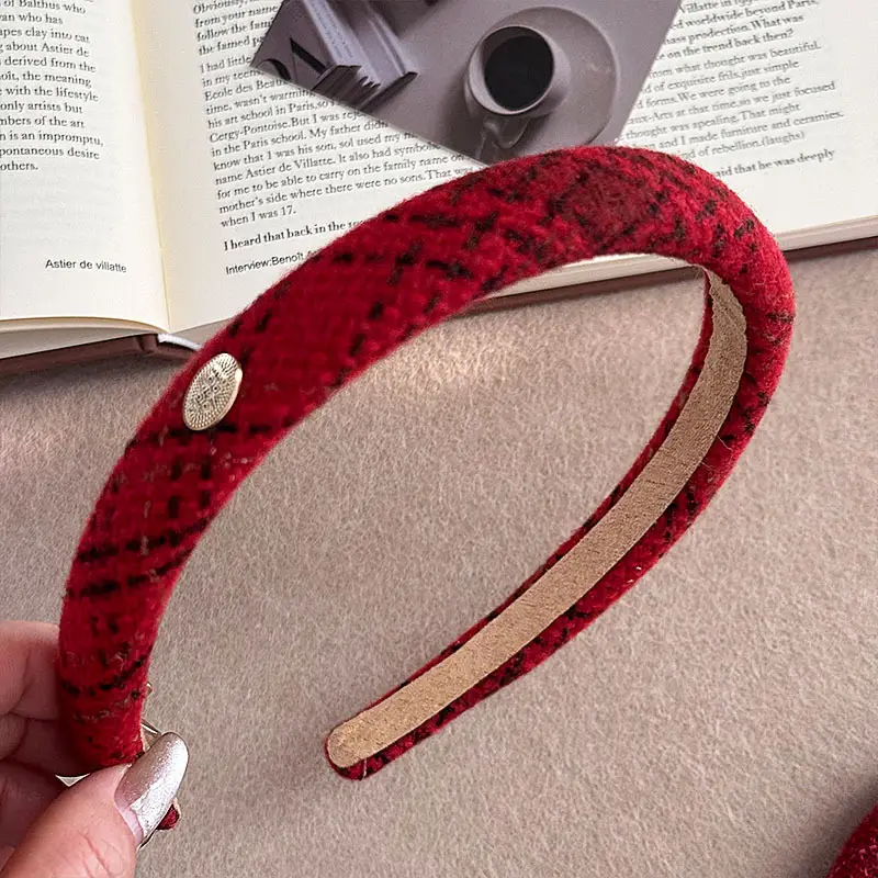New Year Red Plaid Skull Top Headband for Women — feature 11