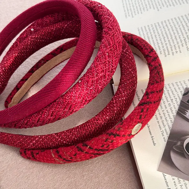 New Year Red Plaid Skull Top Headband for Women — feature 6