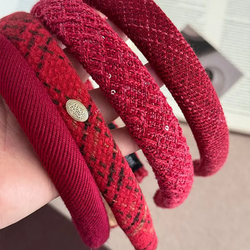 New Year Red Plaid Skull Top Headband for Women — feature 7