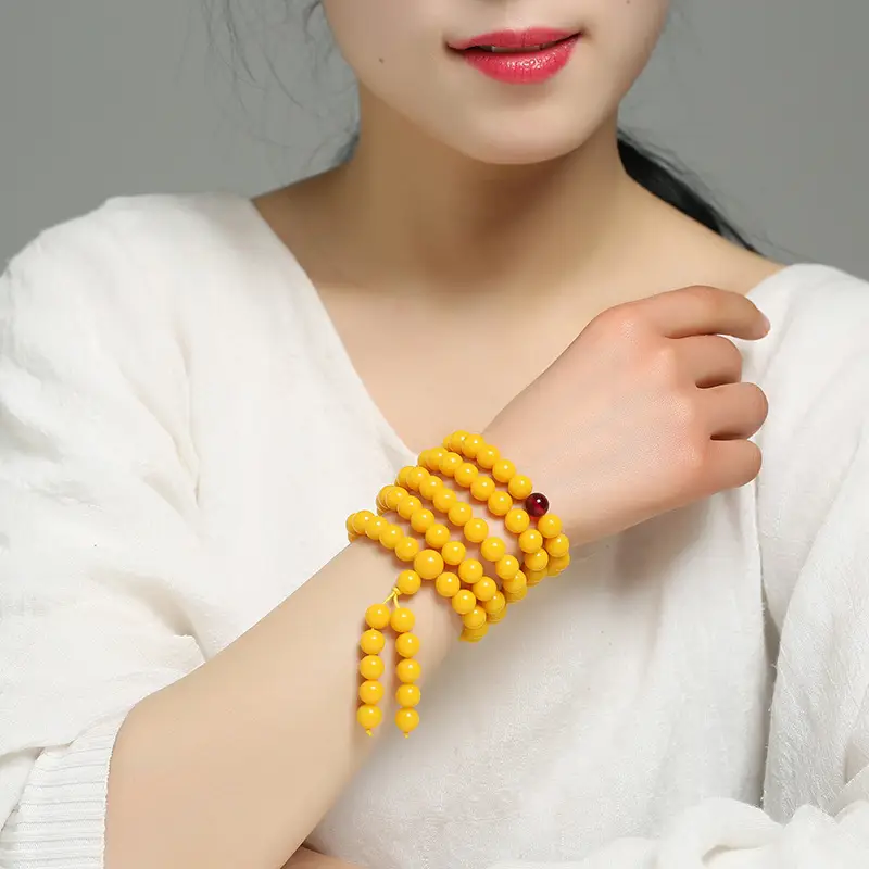 Fuyun Yellow Amber Beads 108 Bracelet for Men Women - Image 4