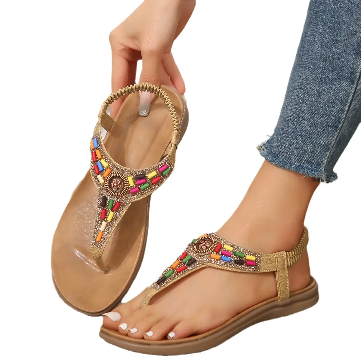 Beaded Ethnic Sandals for Women Summer 2024