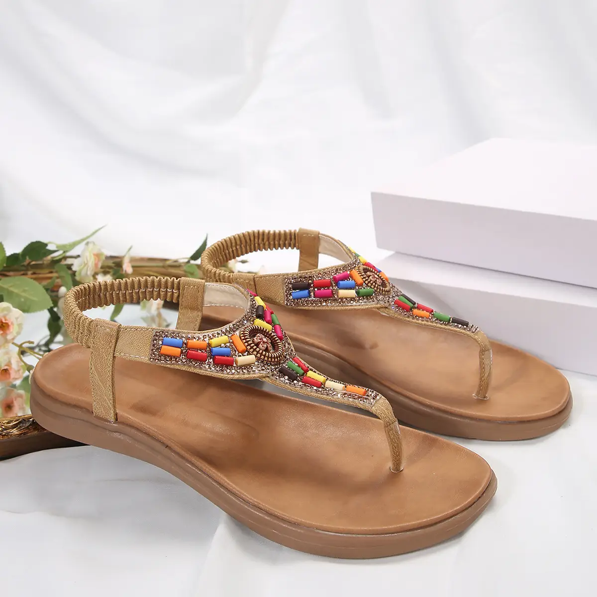 Beaded Ethnic Sandals for Women Summer 2024