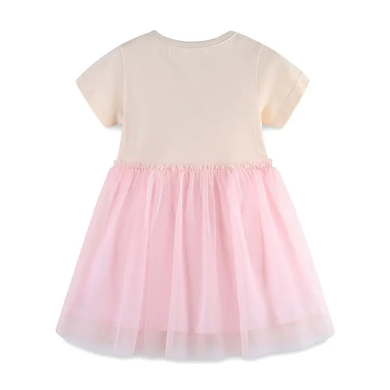 Girls Cartoon Printed Mesh Dress White Pink Princess - Image 3