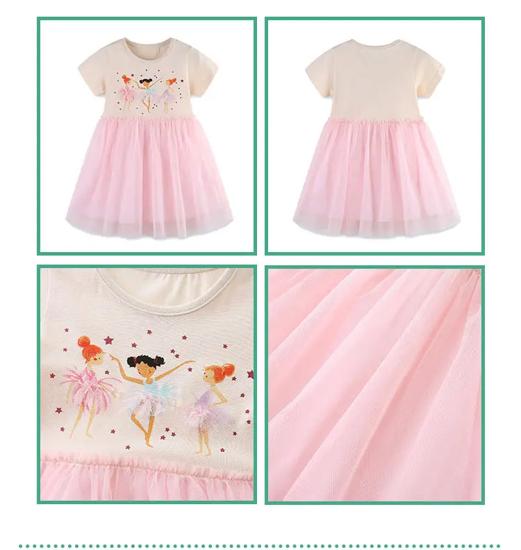 Girls Cartoon Printed Mesh Dress White Pink Princess — feature 6
