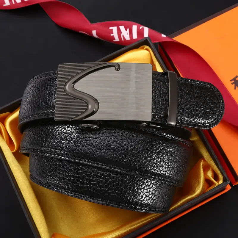 Men's Black Leather Belt with 3D Laser Automatic Buckle - Image 12