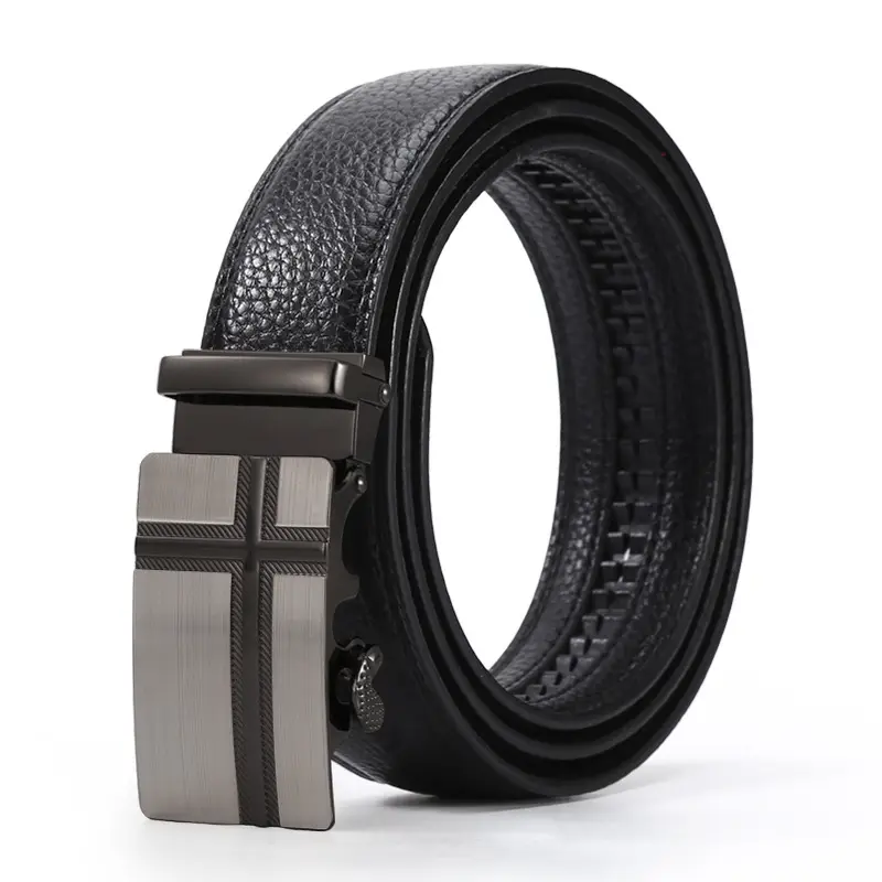 Men's Black Leather Belt with 3D Laser Automatic Buckle - Image 13