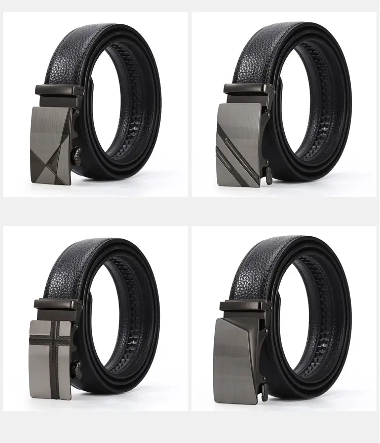 Men's Black Leather Belt with 3D Laser Automatic Buckle — feature 4