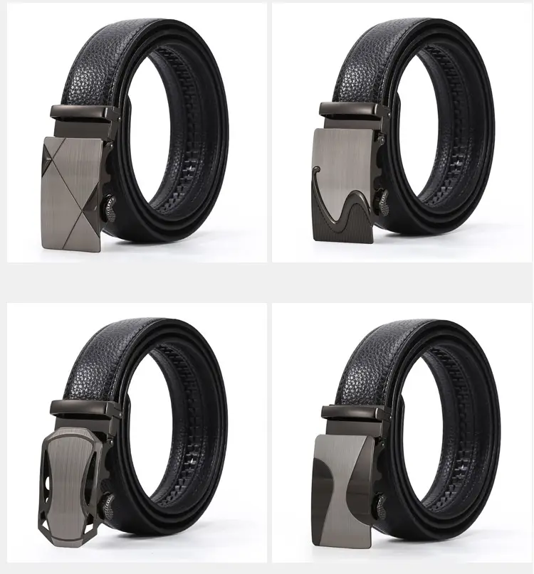 Men's Black Leather Belt with 3D Laser Automatic Buckle — feature 5