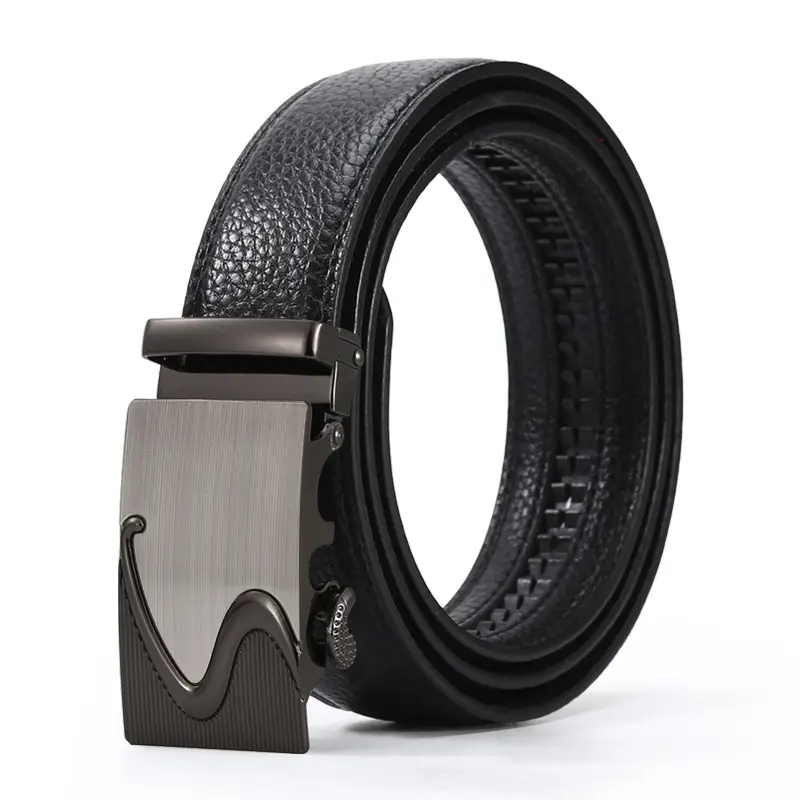 Men's Black Leather Belt with 3D Laser Automatic Buckle - Image 9