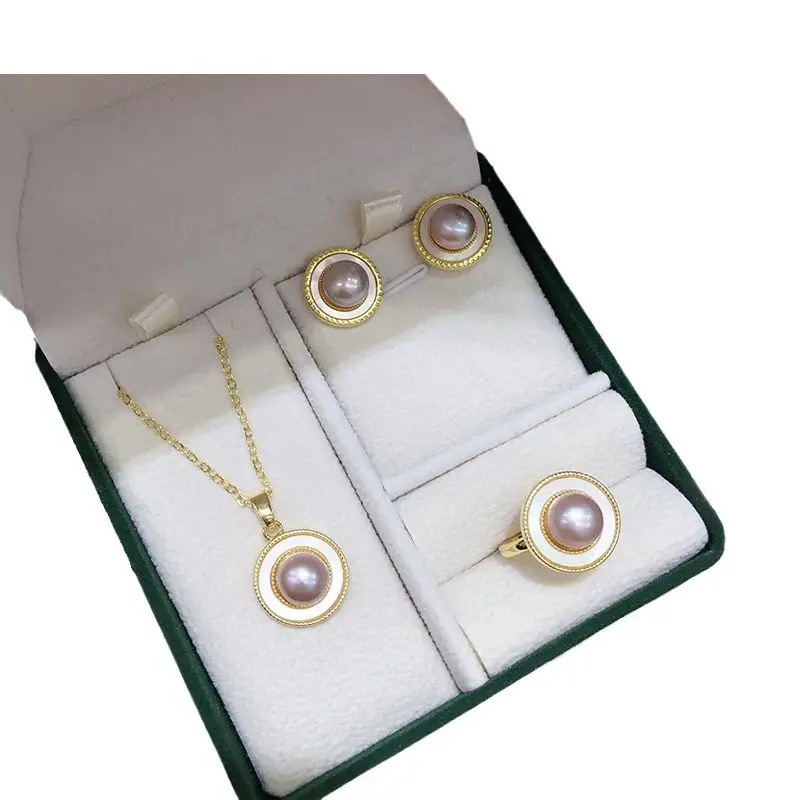 Pearl Stud Earrings & Necklace Set Gold Plated