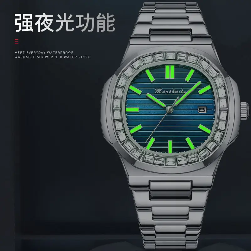 Men's Blue Analog Square Watch with Leather Strap - Image 9