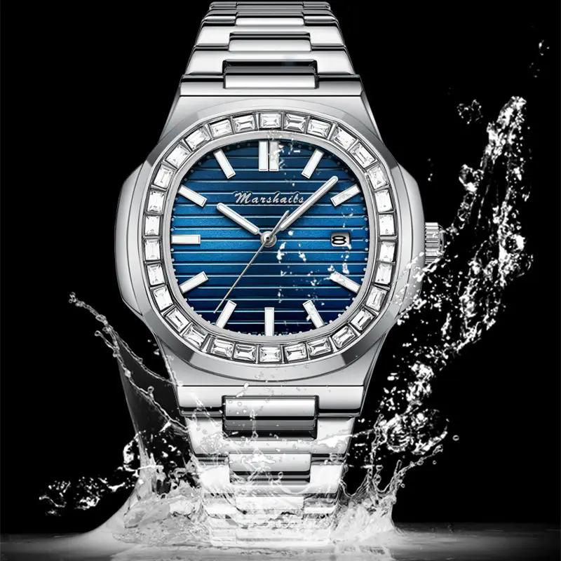 Men's Blue Analog Square Watch with Leather Strap - Image 10