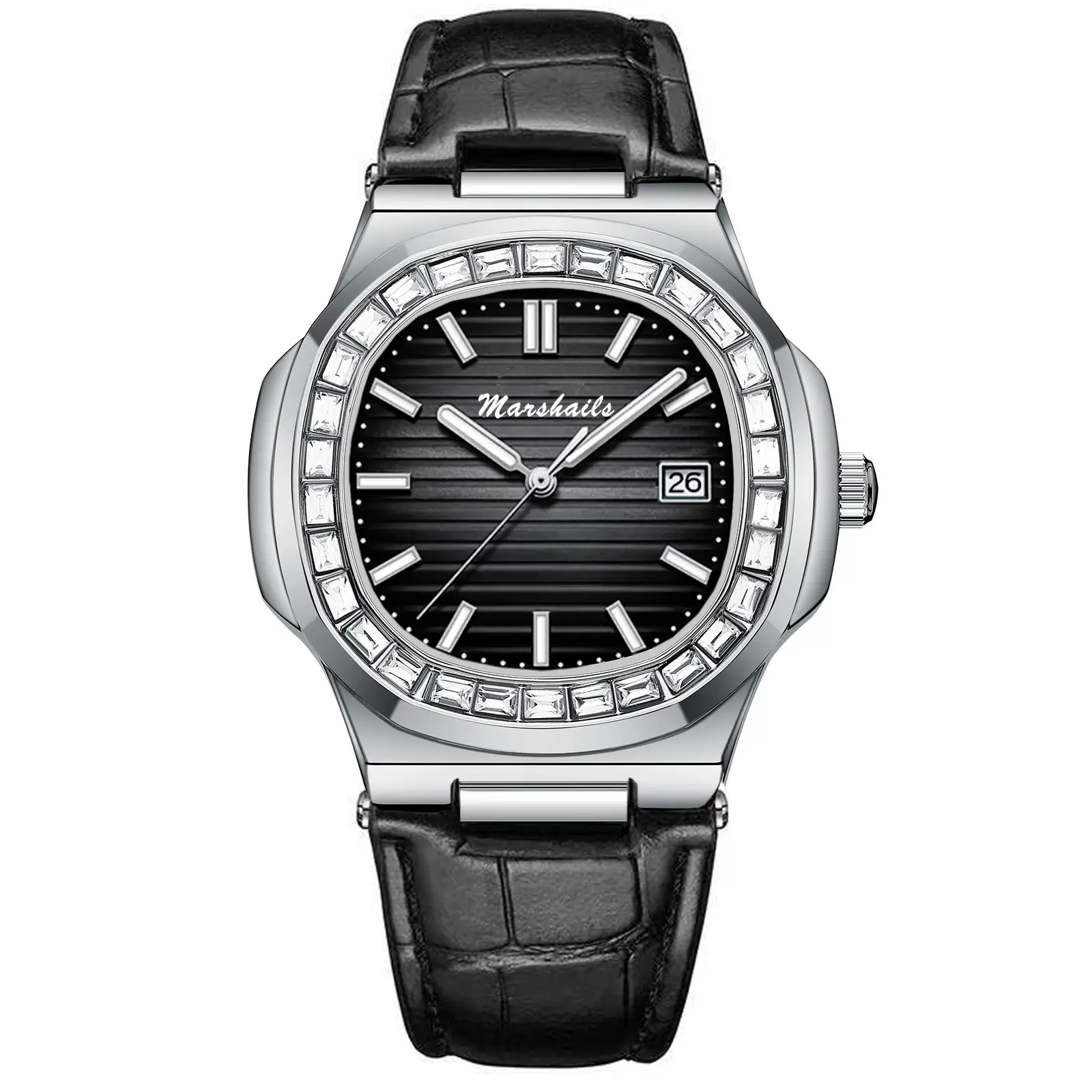 Men's Blue Analog Square Watch with Leather Strap - Image 2