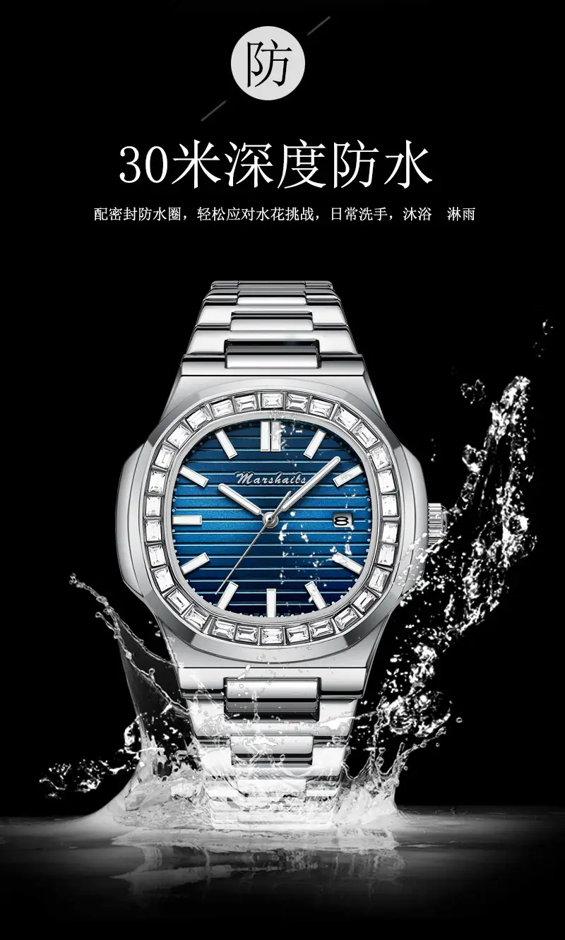 Men's Blue Analog Square Watch with Leather Strap — feature 11