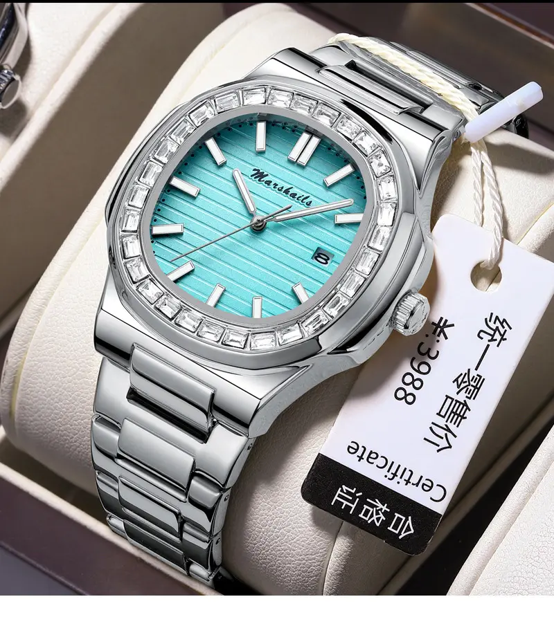 Men's Blue Analog Square Watch with Leather Strap — feature 12