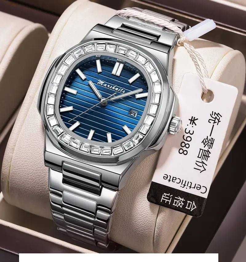 Men's Blue Analog Square Watch with Leather Strap — feature 15