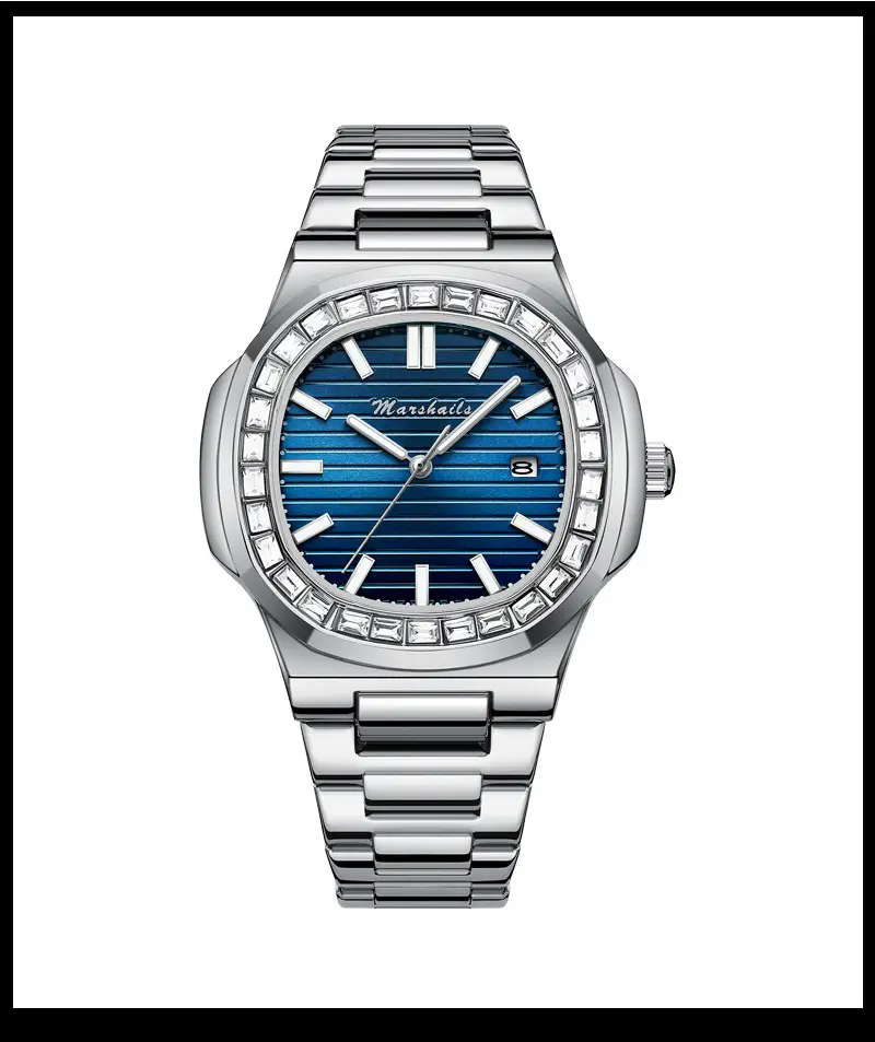 Men's Blue Analog Square Watch with Leather Strap — feature 18