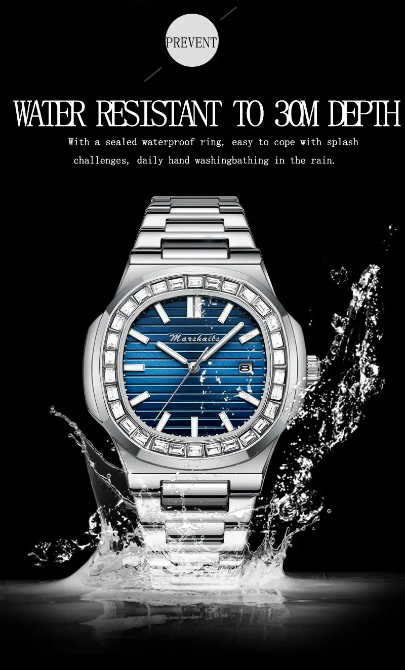 Men's Blue Analog Square Watch with Leather Strap — feature 24