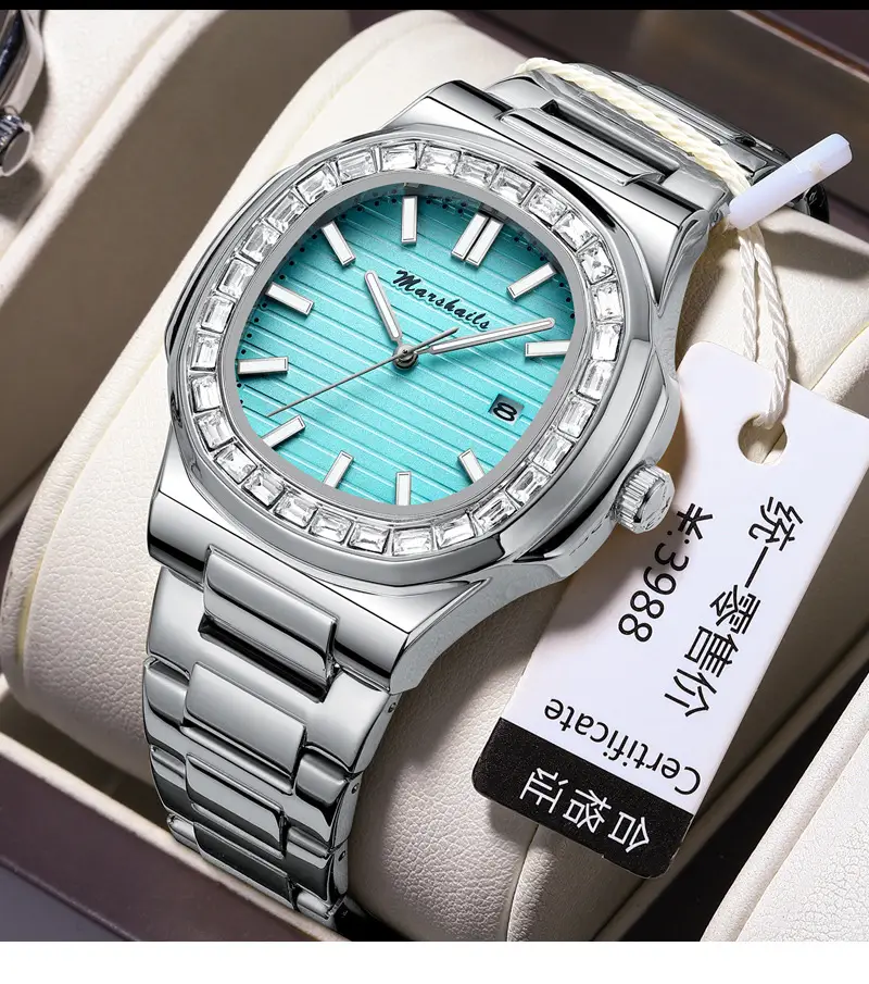 Men's Blue Analog Square Watch with Leather Strap — feature 25