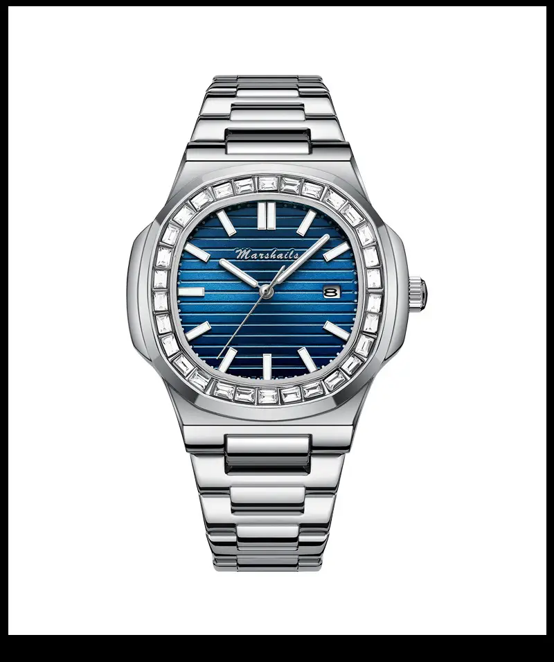 Men's Blue Analog Square Watch with Leather Strap — feature 5