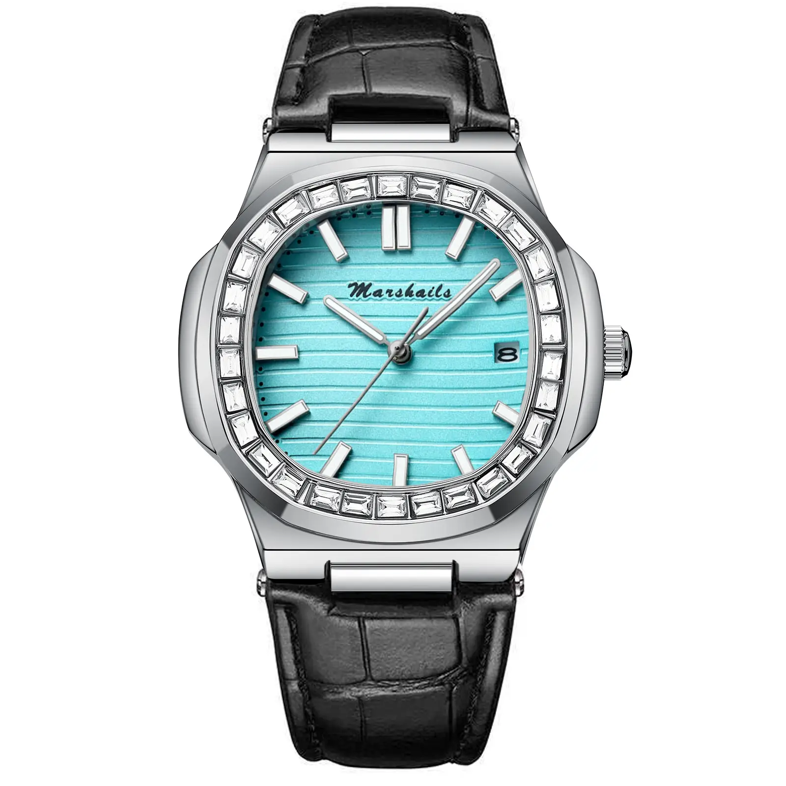 Men's Blue Analog Square Watch with Leather Strap - Image 3