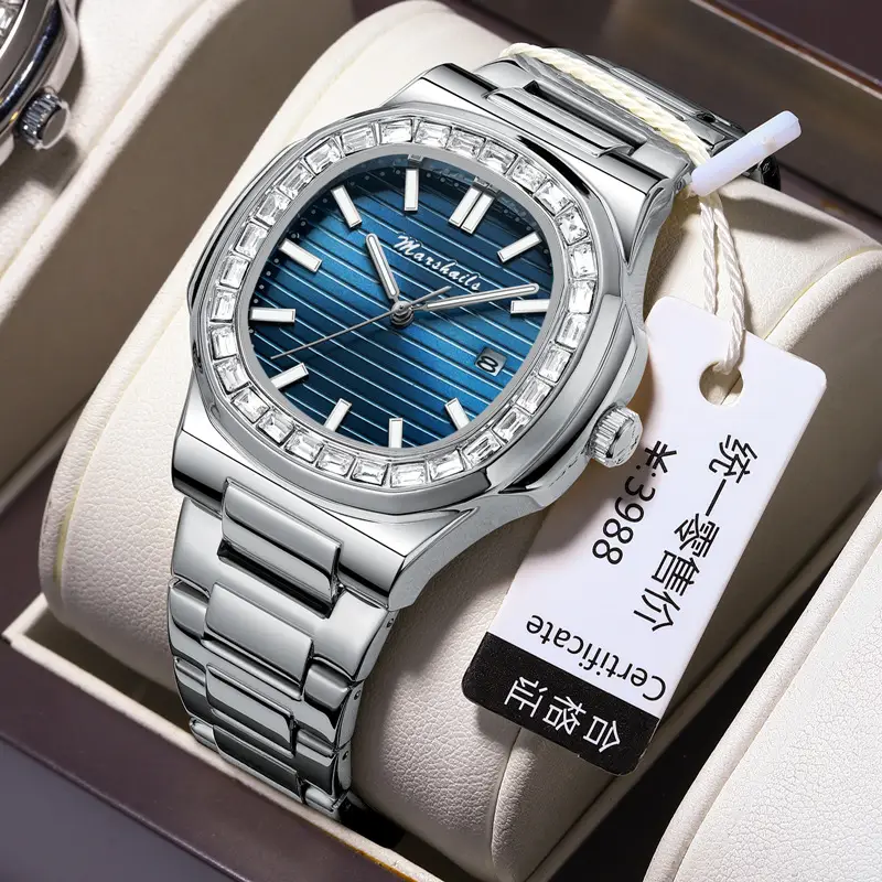 Men's Blue Analog Square Watch with Leather Strap - Image 5