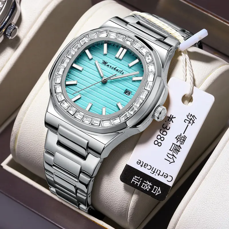 Men's Blue Analog Square Watch with Leather Strap - Image 7