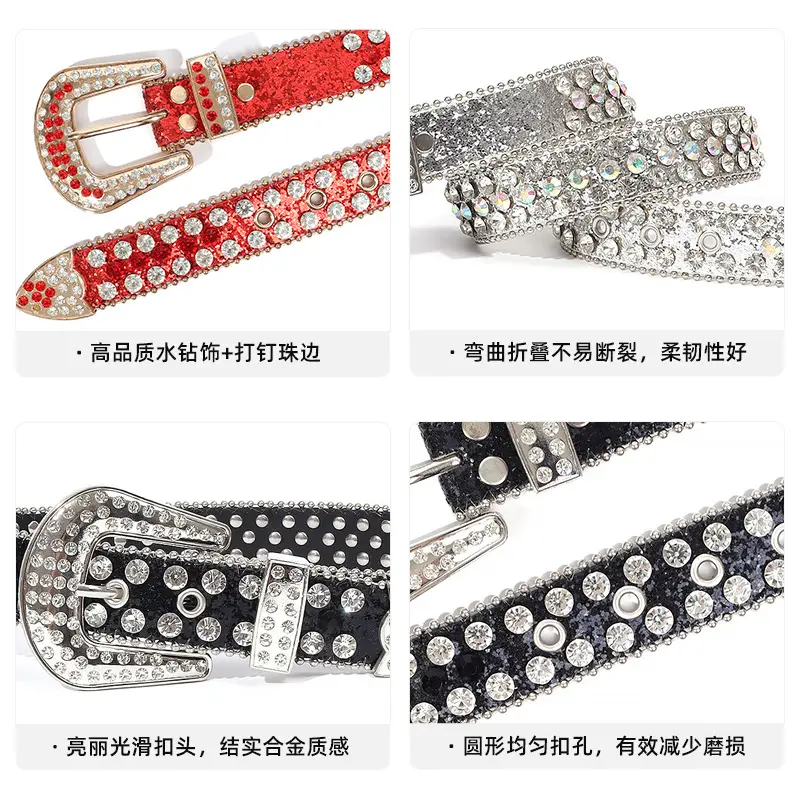 Cross-border Rhinestone Belt for Girls Boys Silver Black Diamond Laced - Image 14