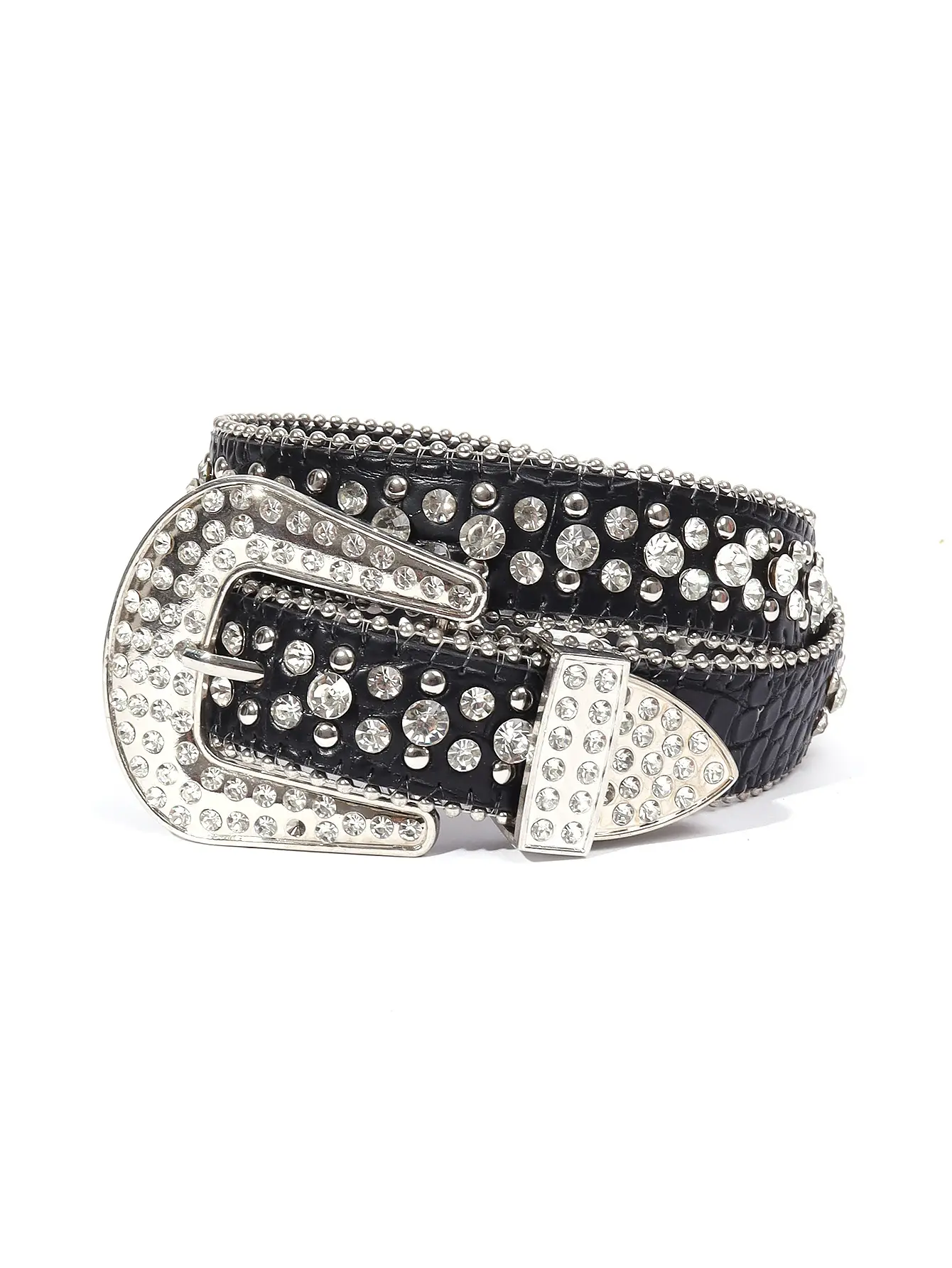 Cross-border Rhinestone Belt for Girls Boys Silver Black Diamond Laced - Image 10