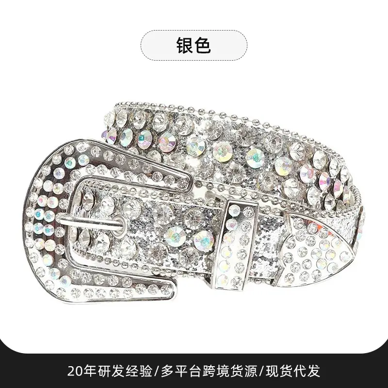 Cross-border Rhinestone Belt for Girls Boys Silver Black Diamond Laced - Image 2