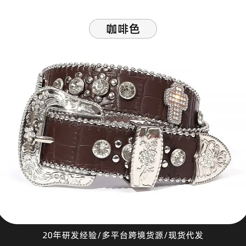Cross-border Rhinestone Belt for Girls Boys Silver Black Diamond Laced - Image 5