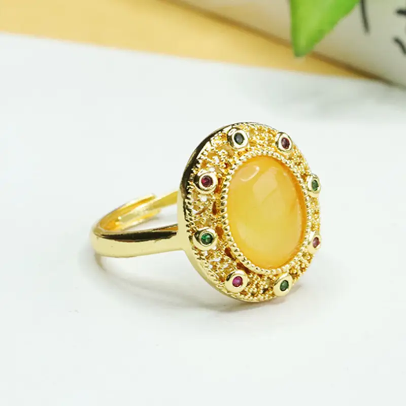 Aiyu Natural Amber Ring for Women Gold Plated - Image 3