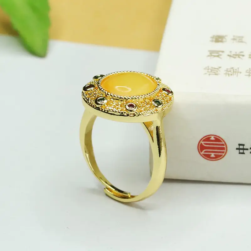 Aiyu Natural Amber Ring for Women Gold Plated - Image 4
