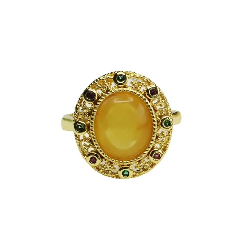 Aiyu Natural Amber Ring for Women Gold Plated - Image 5