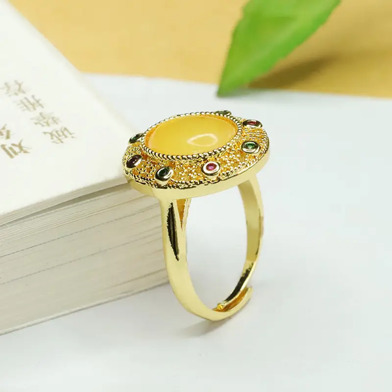 Aiyu Natural Amber Ring for Women Gold Plated — feature 10