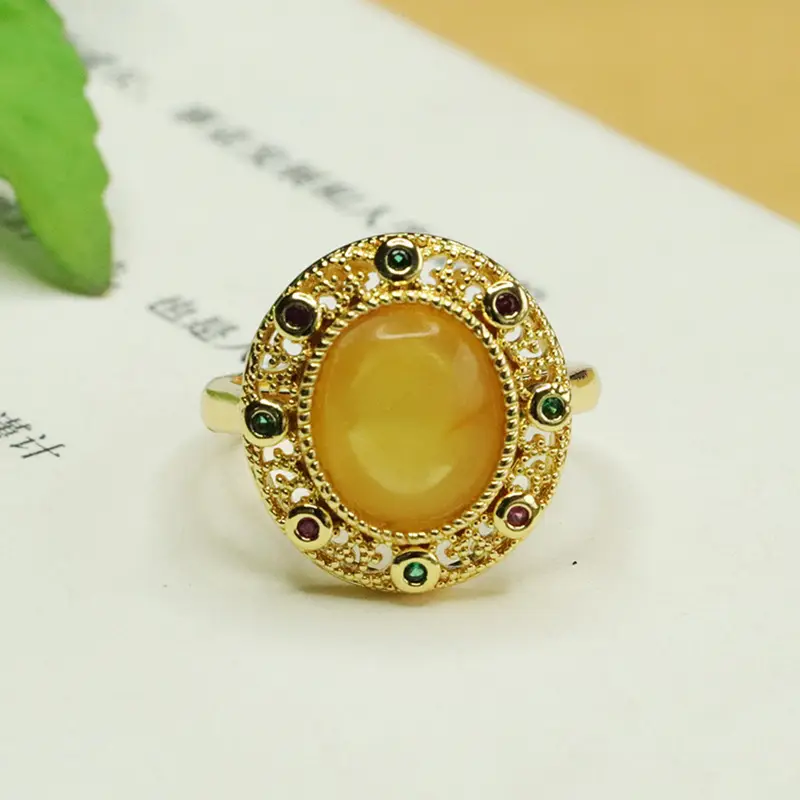 Aiyu Natural Amber Ring for Women Gold Plated — feature 3