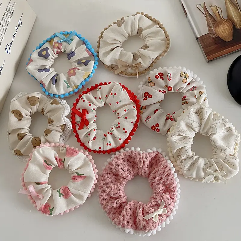 New Autumn Plush Lace Scrunchie Bear Bow Hair Tie for Women — feature 1