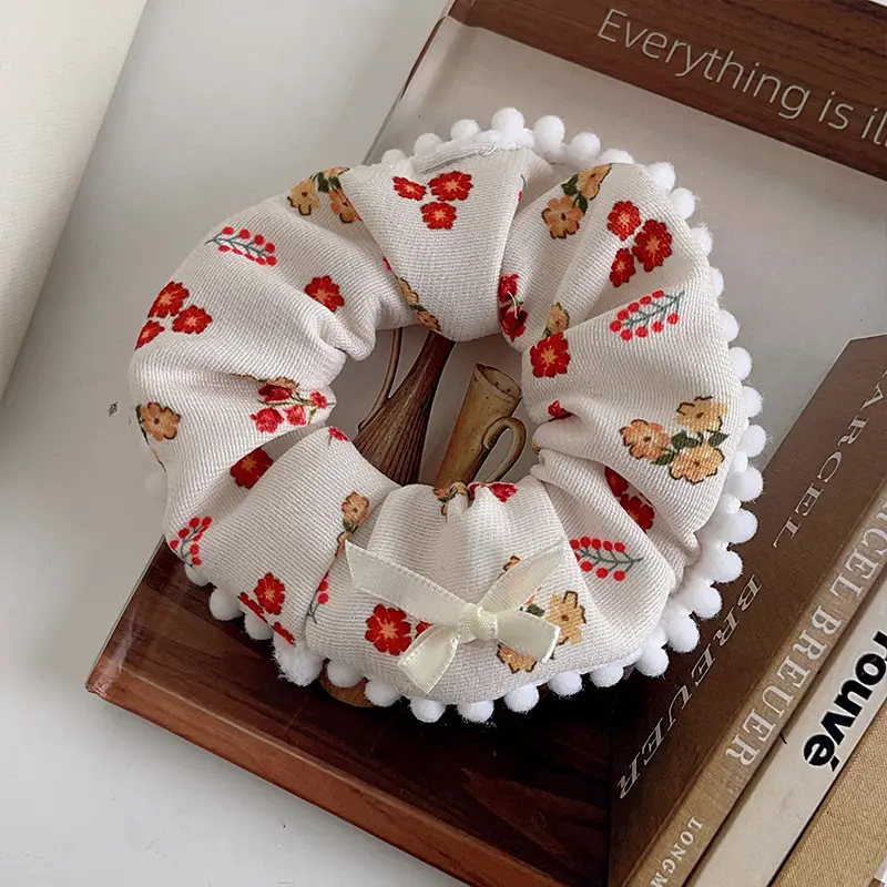 New Autumn Plush Lace Scrunchie Bear Bow Hair Tie for Women — feature 11