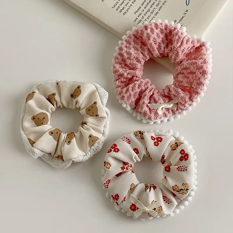 New Autumn Plush Lace Scrunchie Bear Bow Hair Tie for Women — feature 2
