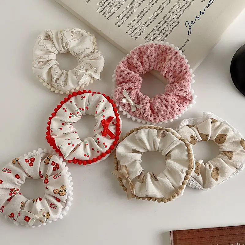 New Autumn Plush Lace Scrunchie Bear Bow Hair Tie for Women — feature 3