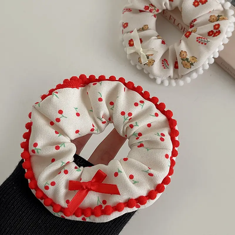 New Autumn Plush Lace Scrunchie Bear Bow Hair Tie for Women — feature 4