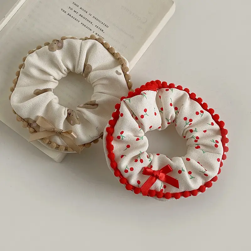 New Autumn Plush Lace Scrunchie Bear Bow Hair Tie for Women — feature 6