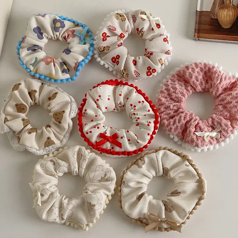 New Autumn Plush Lace Scrunchie Bear Bow Hair Tie for Women — feature 8